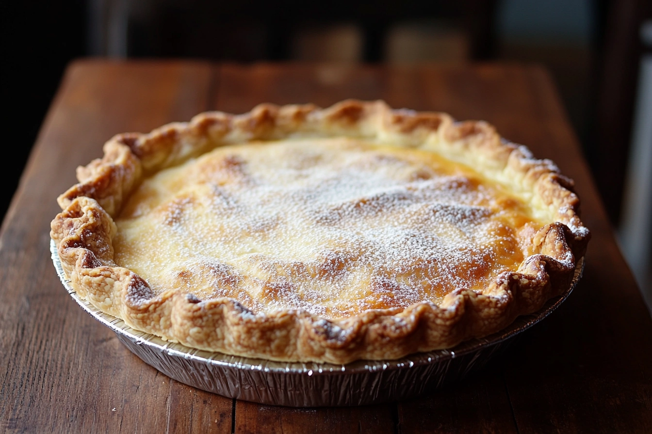 Freshly baked ricotta pie on a wooden table