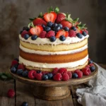 A beautifully decorated Chantilly Cake with fresh berries.
