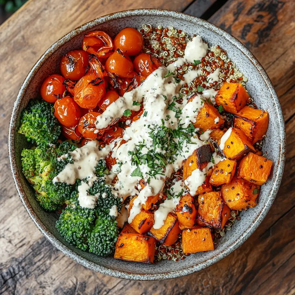 Grain bowl with vibrant vegetables and quinoa for a healthy lunch.