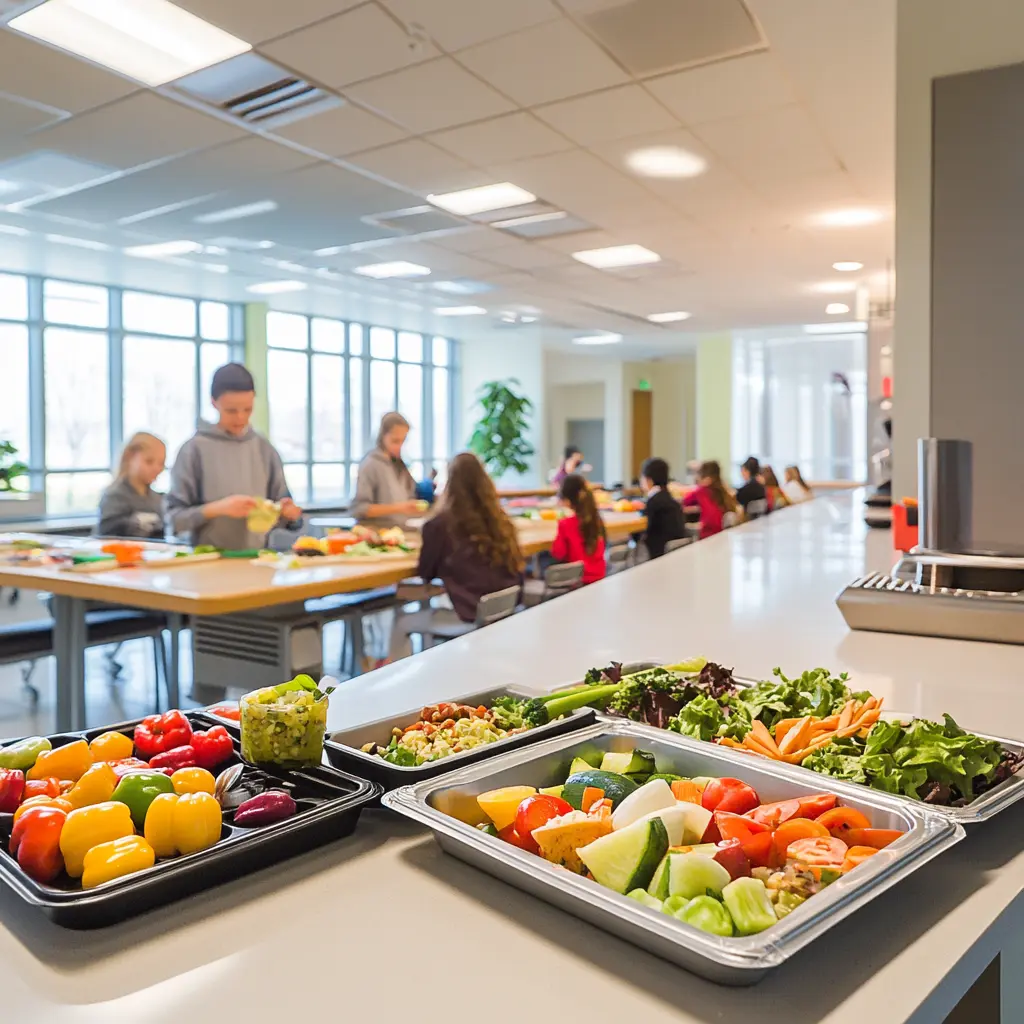 Healthy school lunch in a modern cafeteria