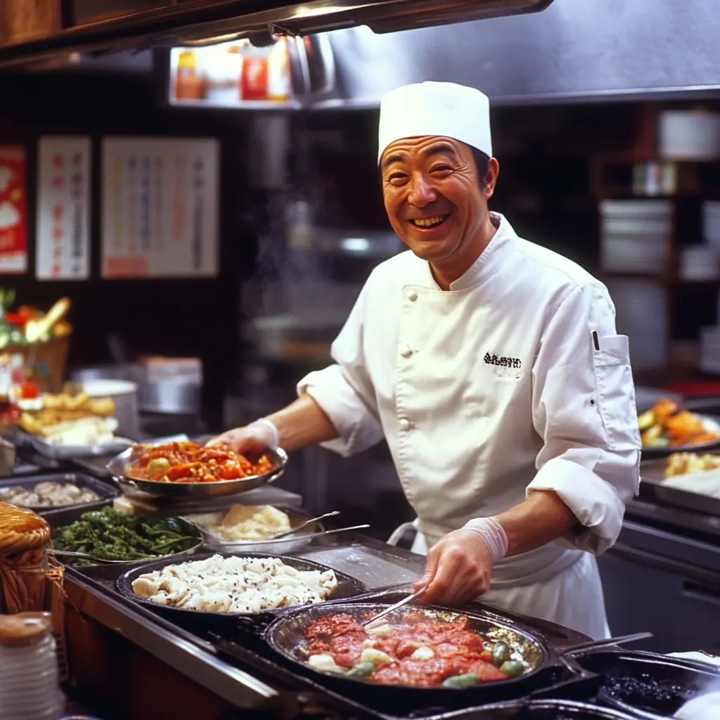 Chef preparing the first Pepper Lunch in Tokyo.