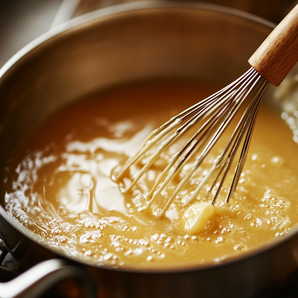 Golden roux being stirred for white sauce