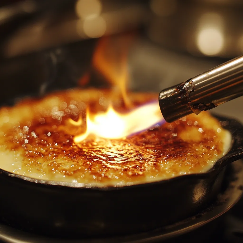 Caramelizing sugar on crème brûlée.