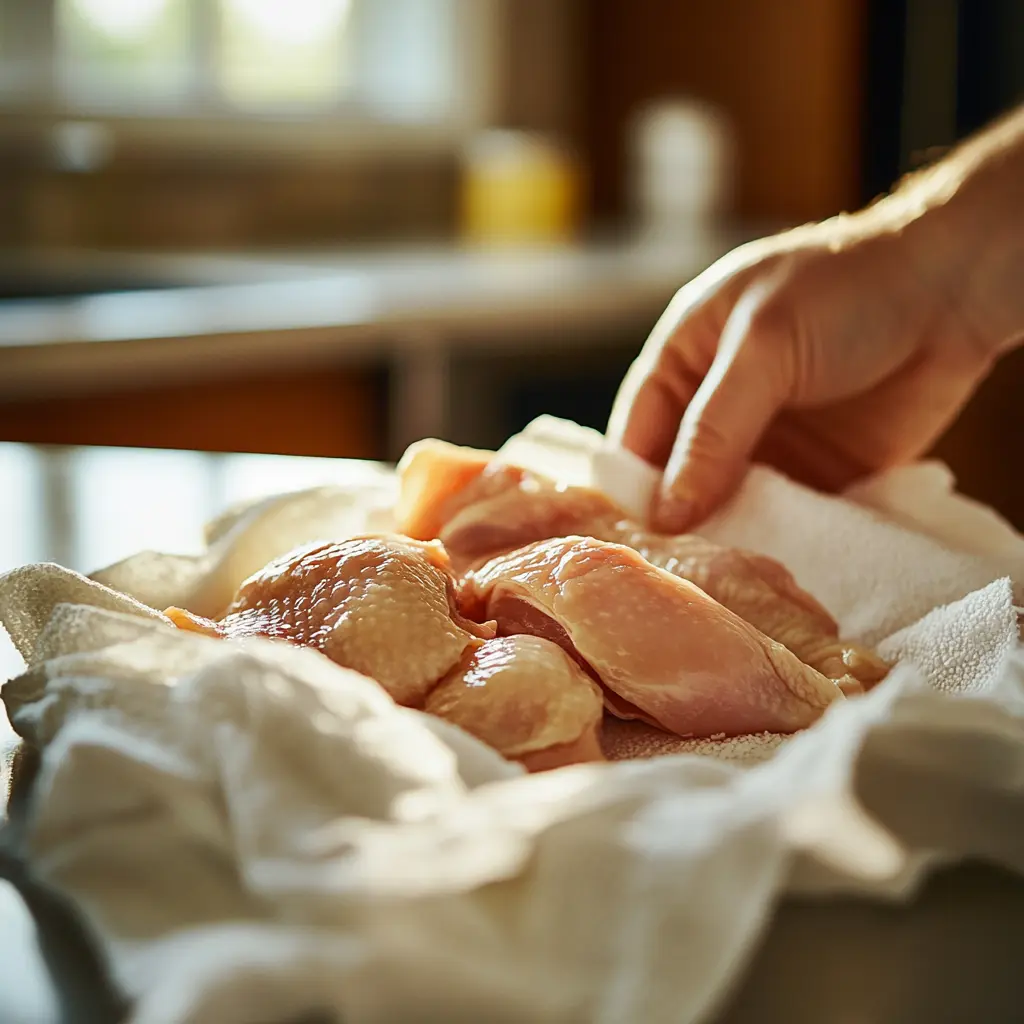 Drying chicken for breading