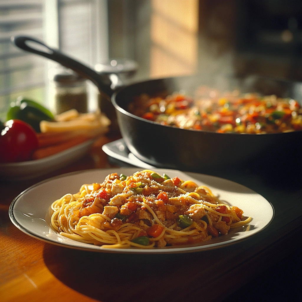 Dinner options including spaghetti, stir-fry, and vegetarian chili.