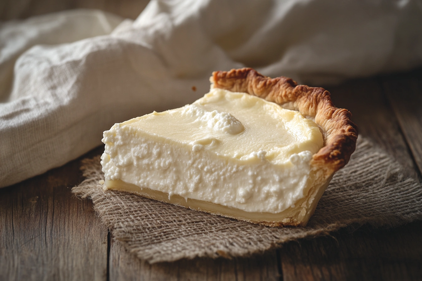 A freshly sliced ricotta cheese pie with creamy filling