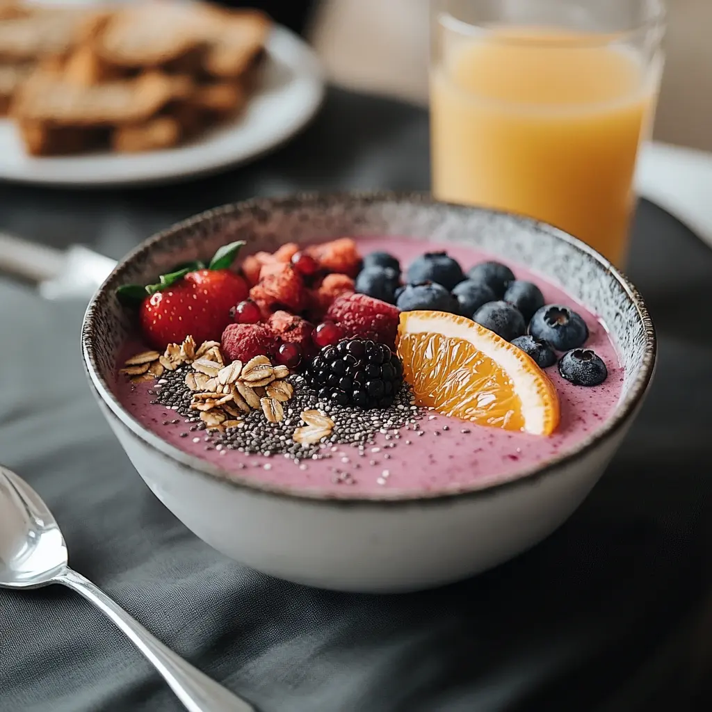 Smoothie bowl with berries and granola for a healthy breakfast
