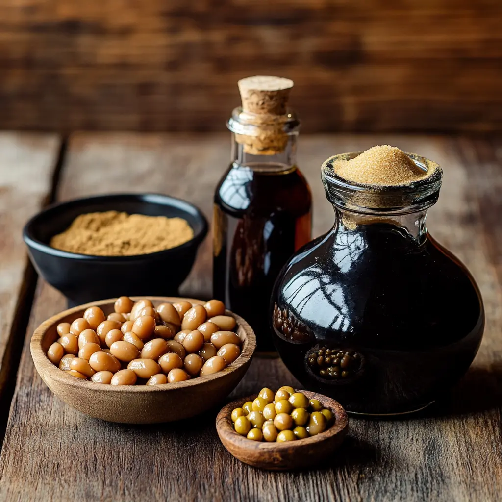 Ingredients for baked beans including vinegar.