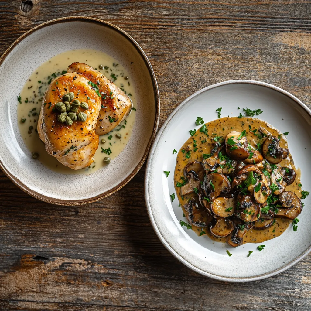 A comparison of Chicken Piccata and Chicken Marsala dishes.
