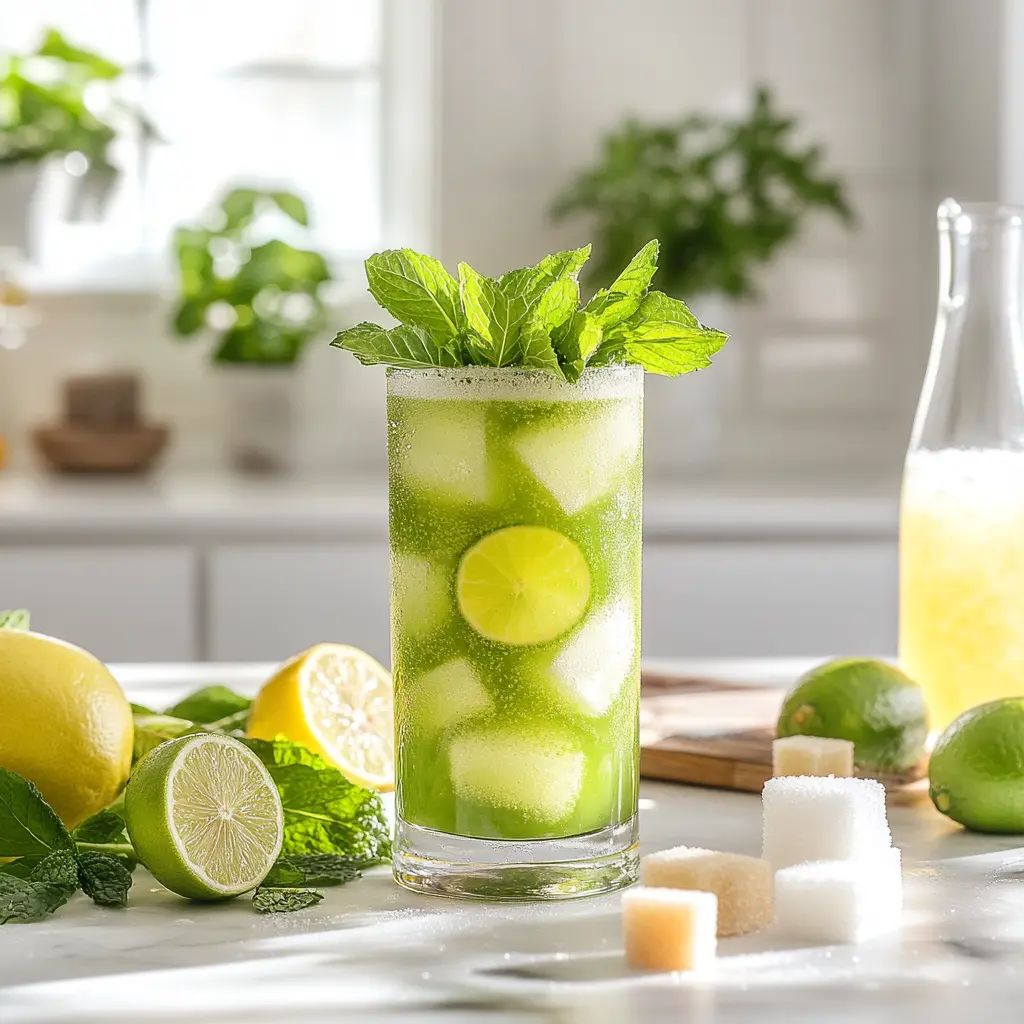 Green Tea Shot with lime and mint garnish