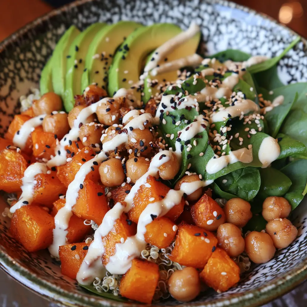 A colorful Buddha bowl with quinoa and fresh vegetables.