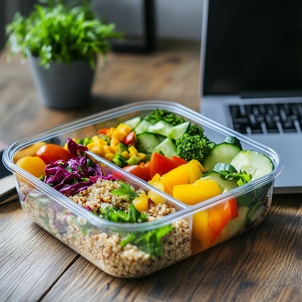 Healthy work lunch ideas in a packed glass container