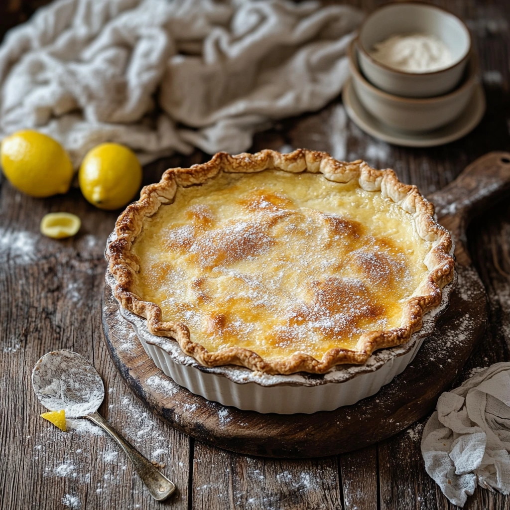 Homemade ricotta pie on a rustic wooden table