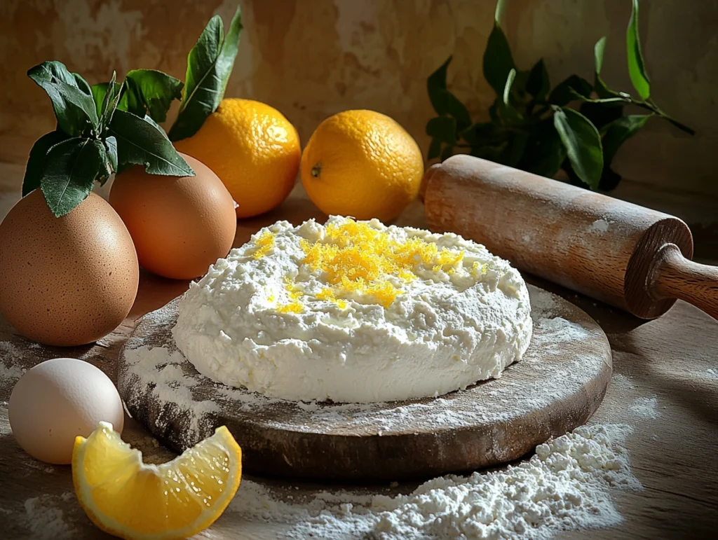 Key ingredients for a ricotta cheese pie