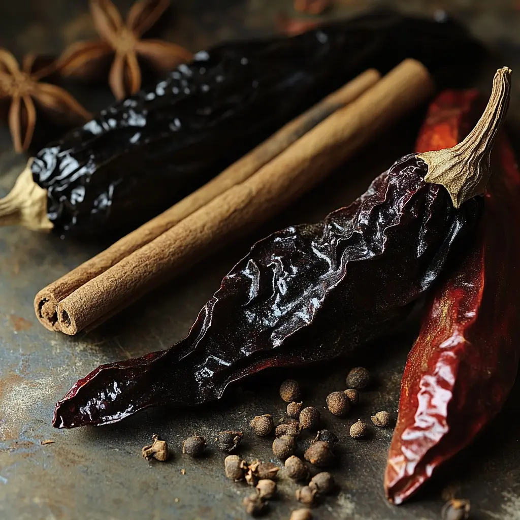 Dried chilies and spices for birria broth