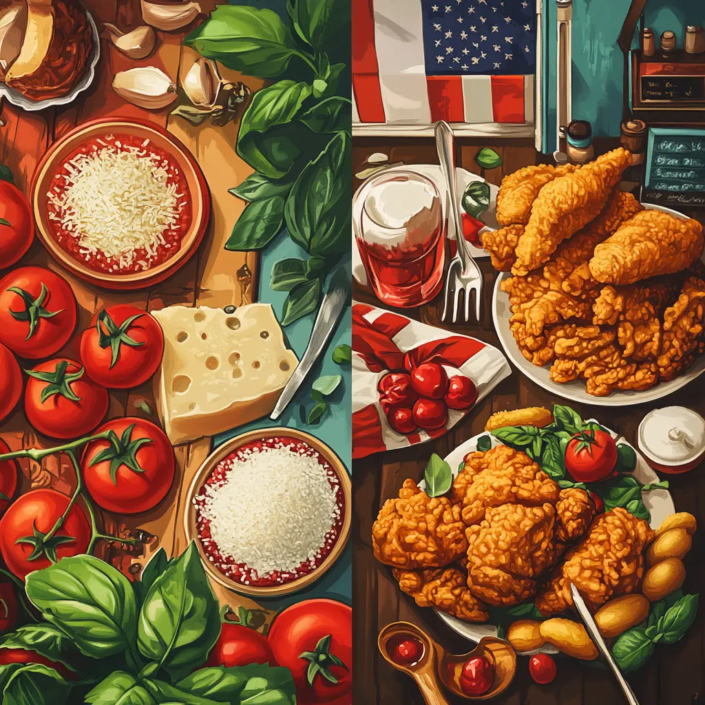 Illustration of Italian and American food influences.