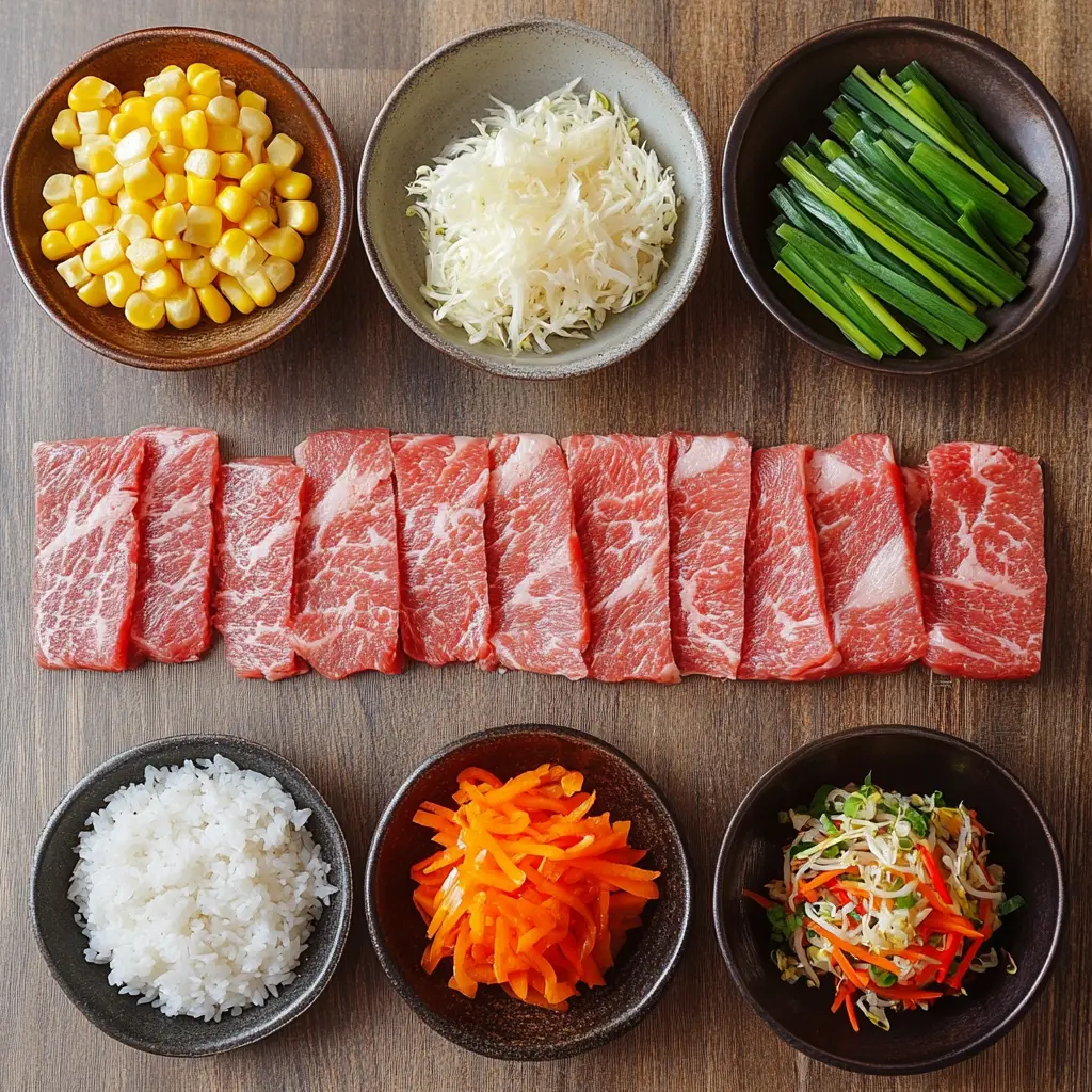 Key ingredients for Pepper Lunch: beef, vegetables, rice.