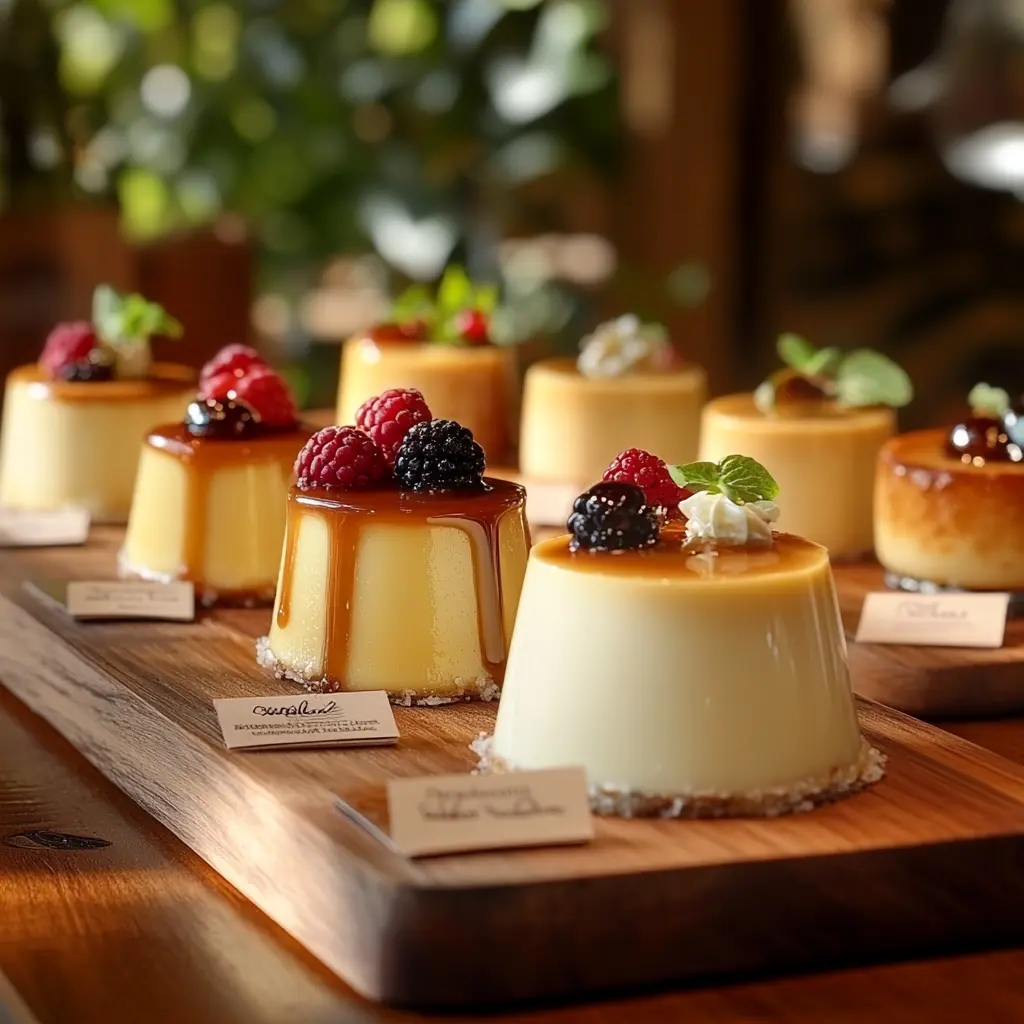 Assortment of custard-based desserts.