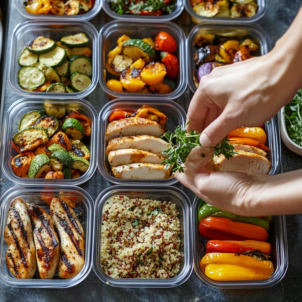 Meal prep containers with healthy food