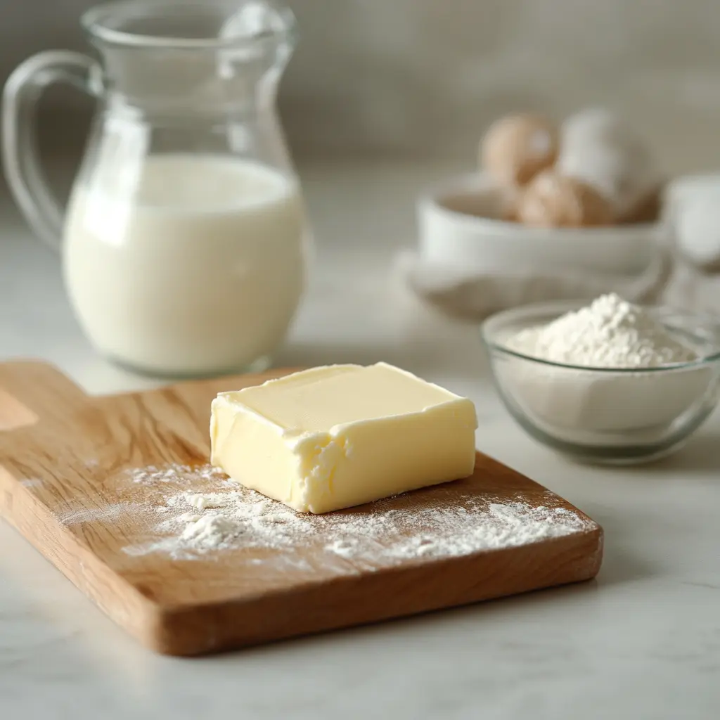 Ingredients for making classic white sauce (béchamel).