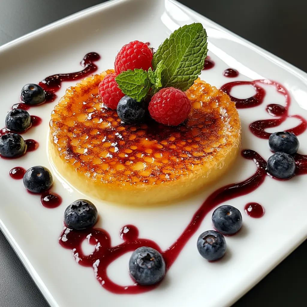 Crème brûlée with berries and mint