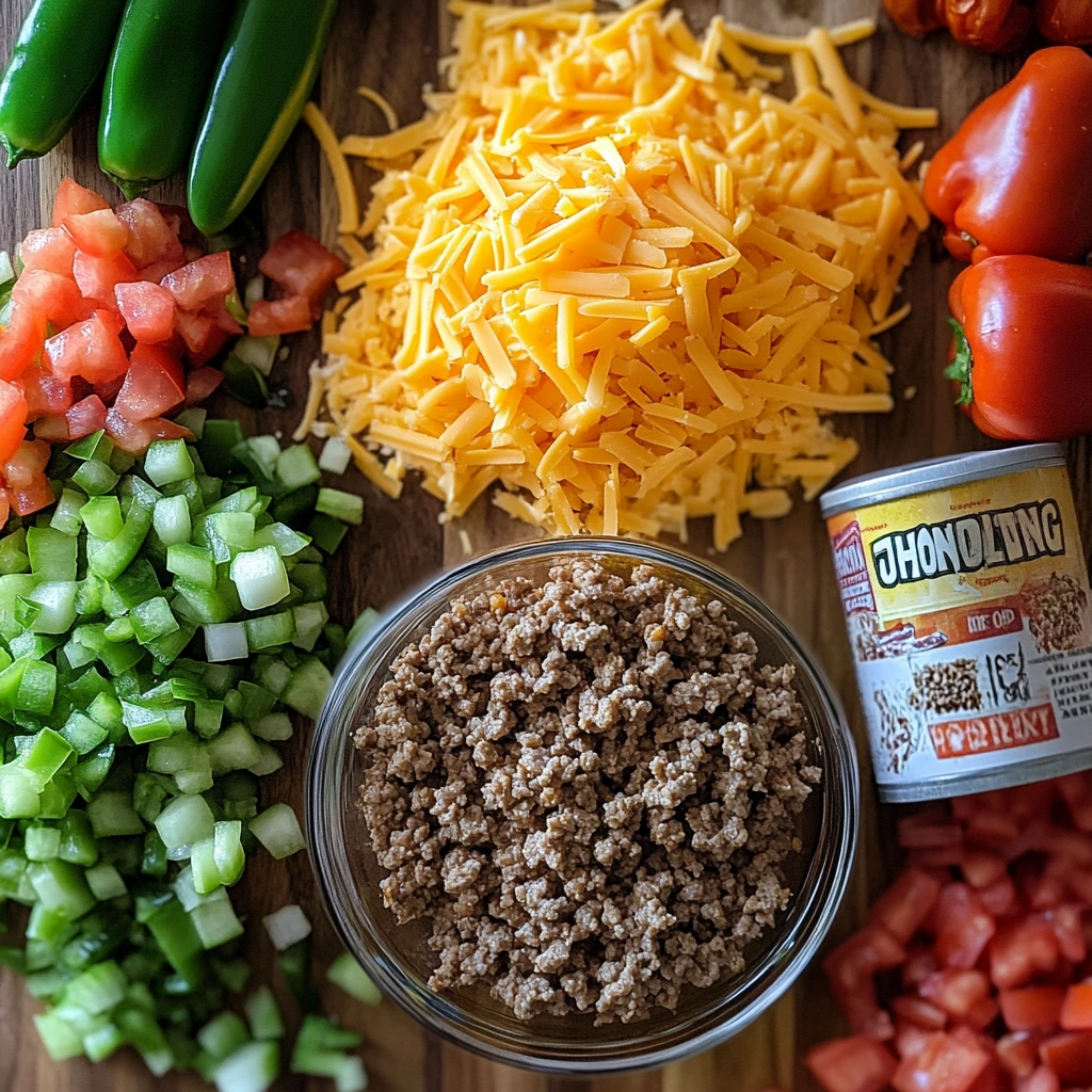 Ingredients for John Wayne casserole laid out on a countertop.