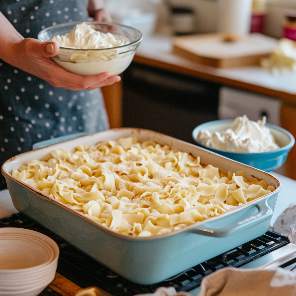 Step-by-step preparation of Jackie Kennedy casserole.