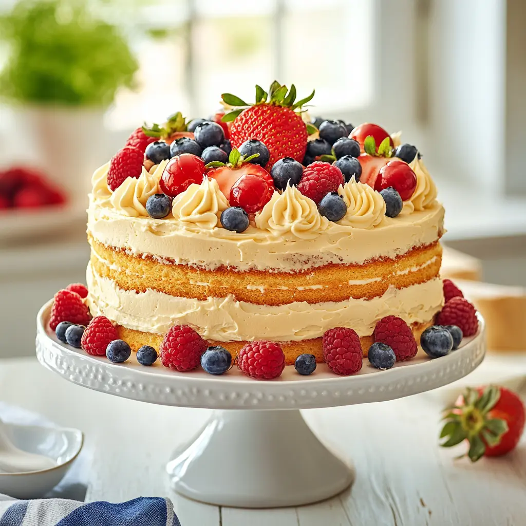 Chantilly cake with fresh berries and Chantilly cream